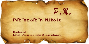 Pászkán Mikolt névjegykártya